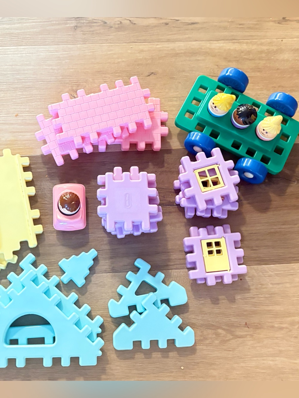 Little Tikes Wee Waffle House Pastel Blocks 30+ Pieces Vintage 1991 Car Trees